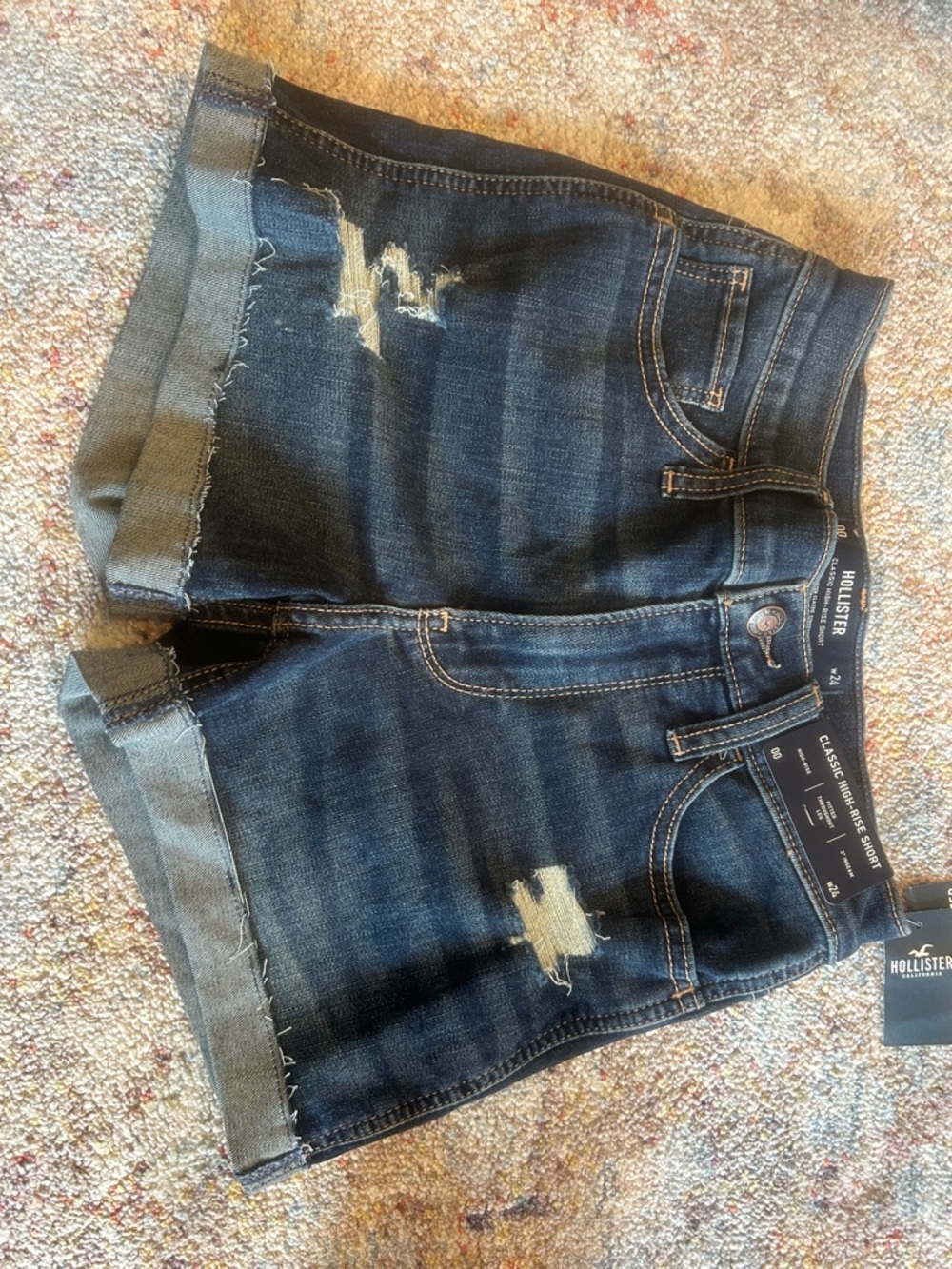 Hollister Dark Indigo Distressed Denim Jean Shorts
